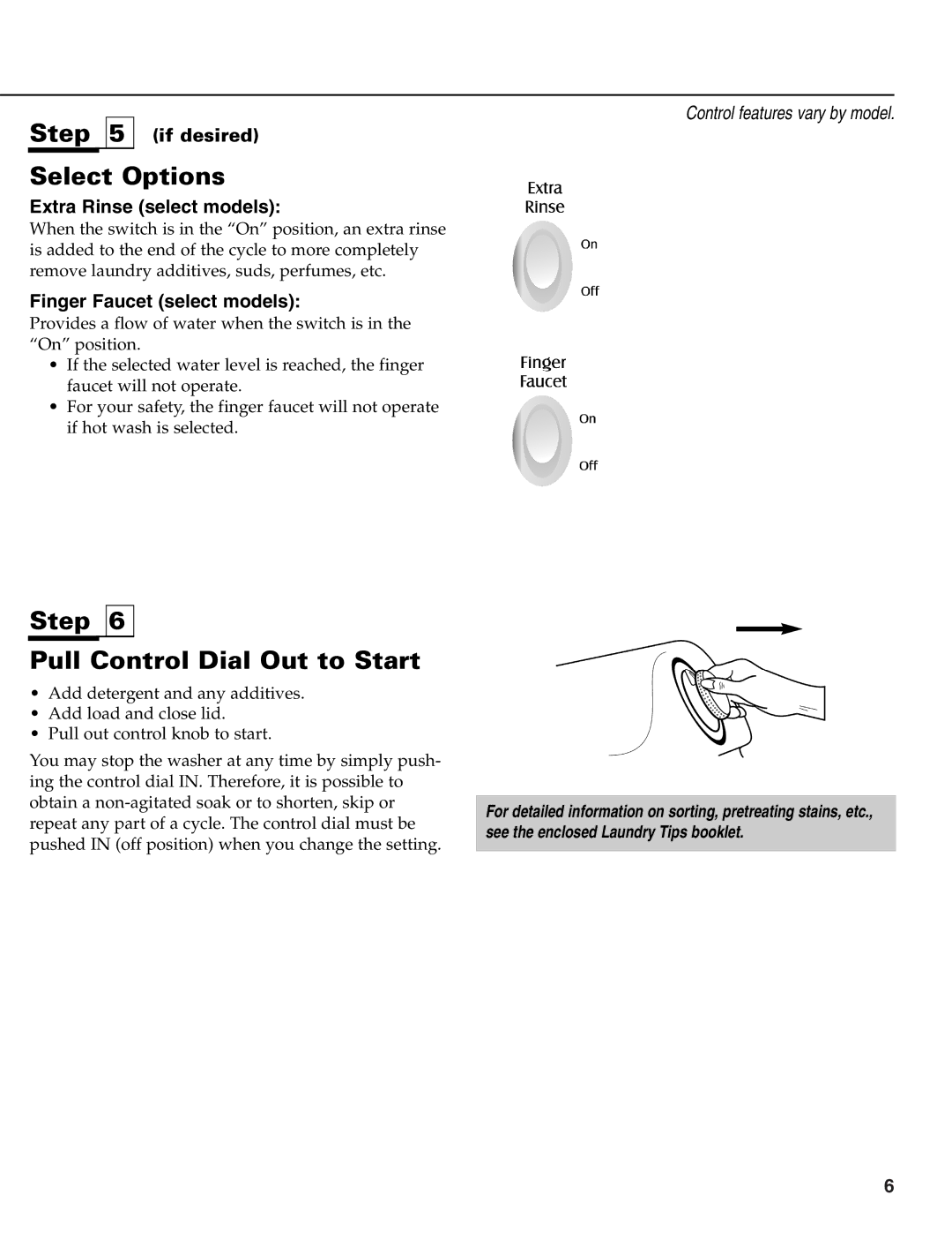 Maytag MAV-39 warranty Select Options, Step Pull Control Dial Out to Start 