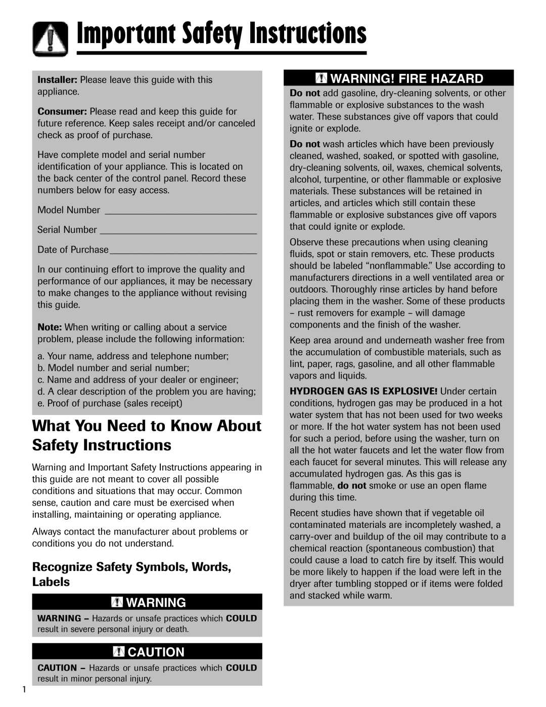 Maytag MAV-5 important safety instructions Important Safety Instructions, What You Need to Know About Safety Instructions 