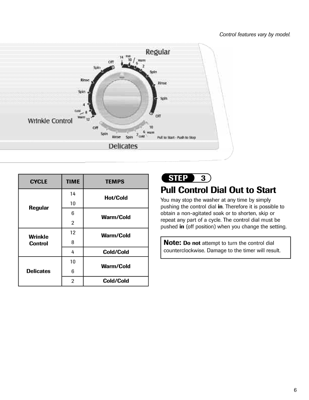 Maytag MAV-5 important safety instructions Pull Control Dial Out to Start 