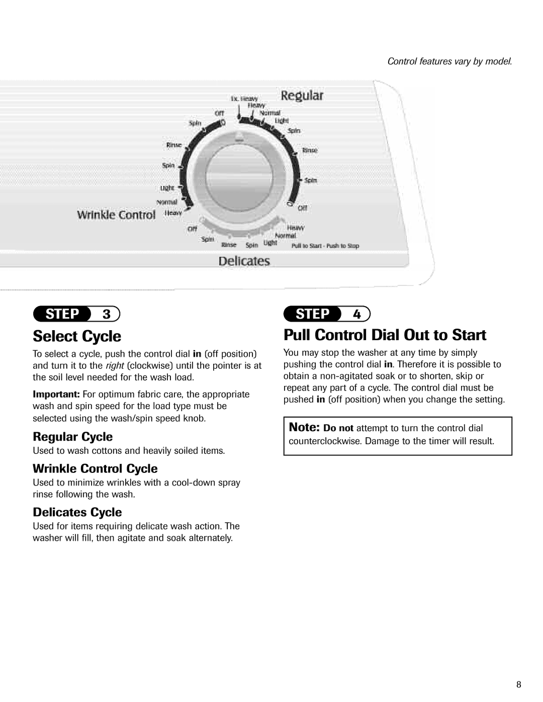 Maytag MAV-5 important safety instructions Select Cycle, Regular Cycle 