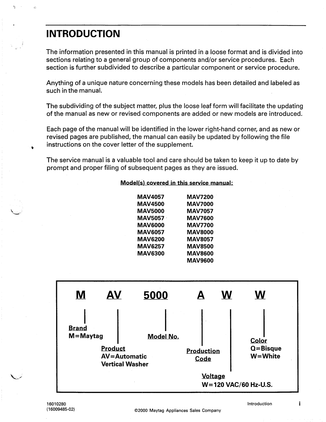 Maytag MAV5000, MAV4500, MAV4057 manual 