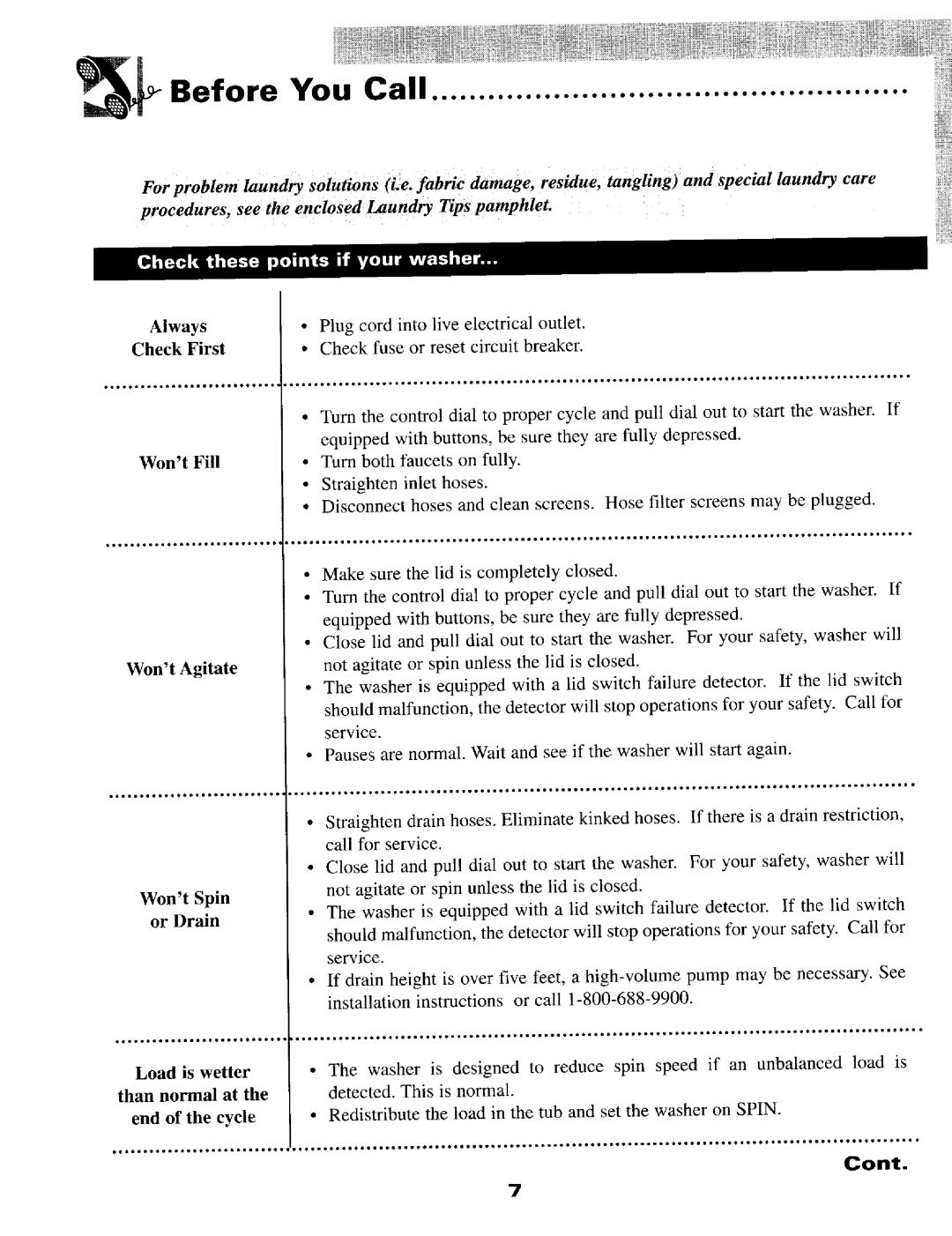 Maytag MAV5000, MAV5057 warranty Before You Call 