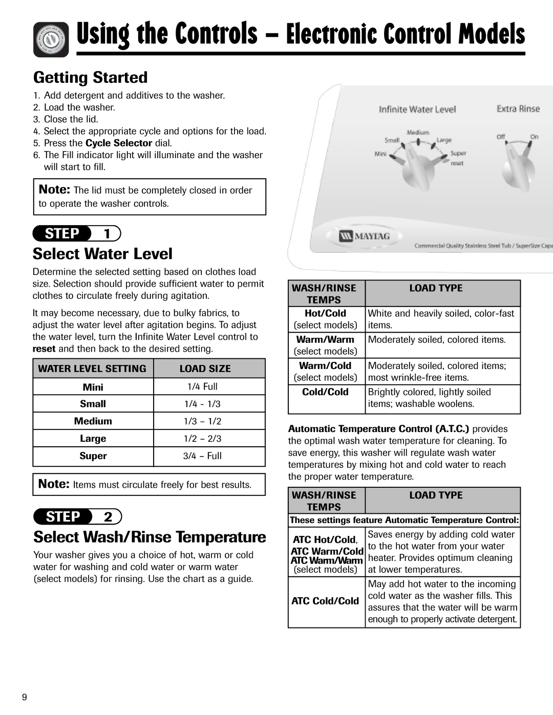 Maytag MAV5920AGW important safety instructions Using the Controls, Getting Started 