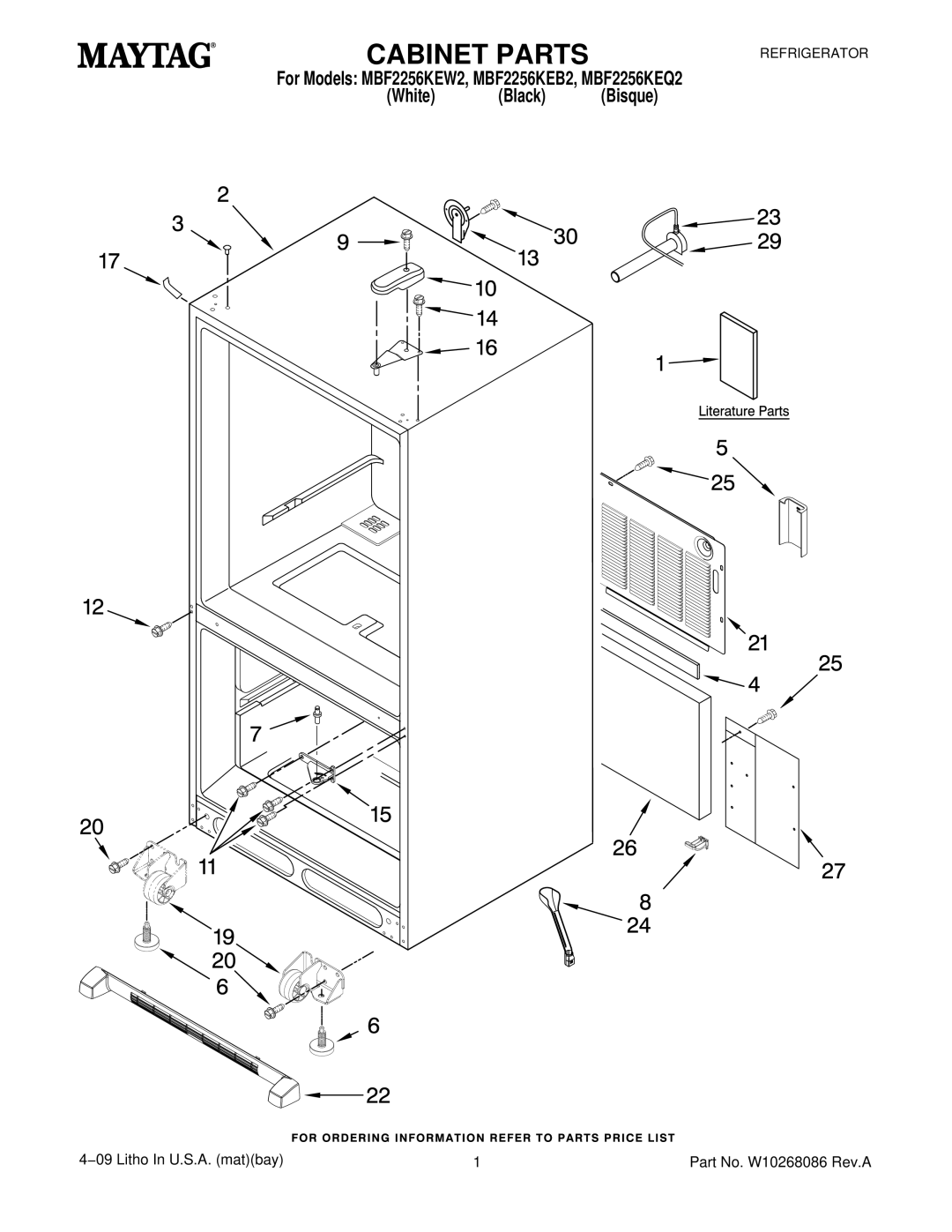 Maytag MBF2256KEB2, MBF2256KEQ2, MBF2256KEW2 manual Cabinet Parts 