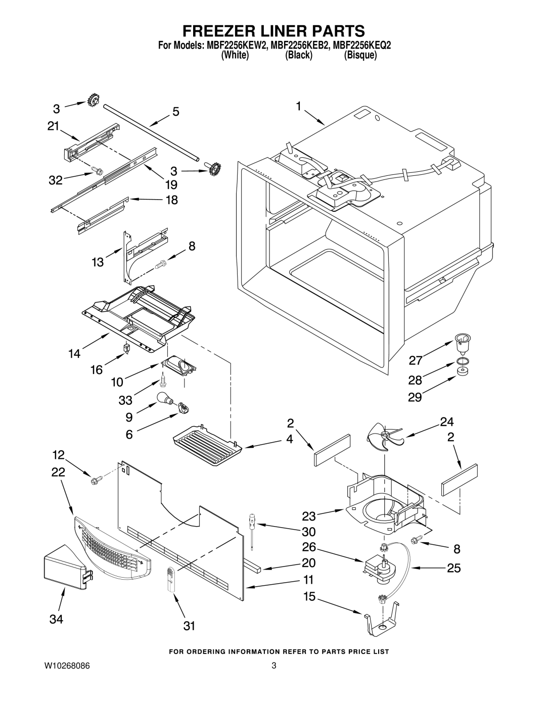 Maytag MBF2256KEQ2, MBF2256KEB2, MBF2256KEW2 manual Freezer Liner Parts 