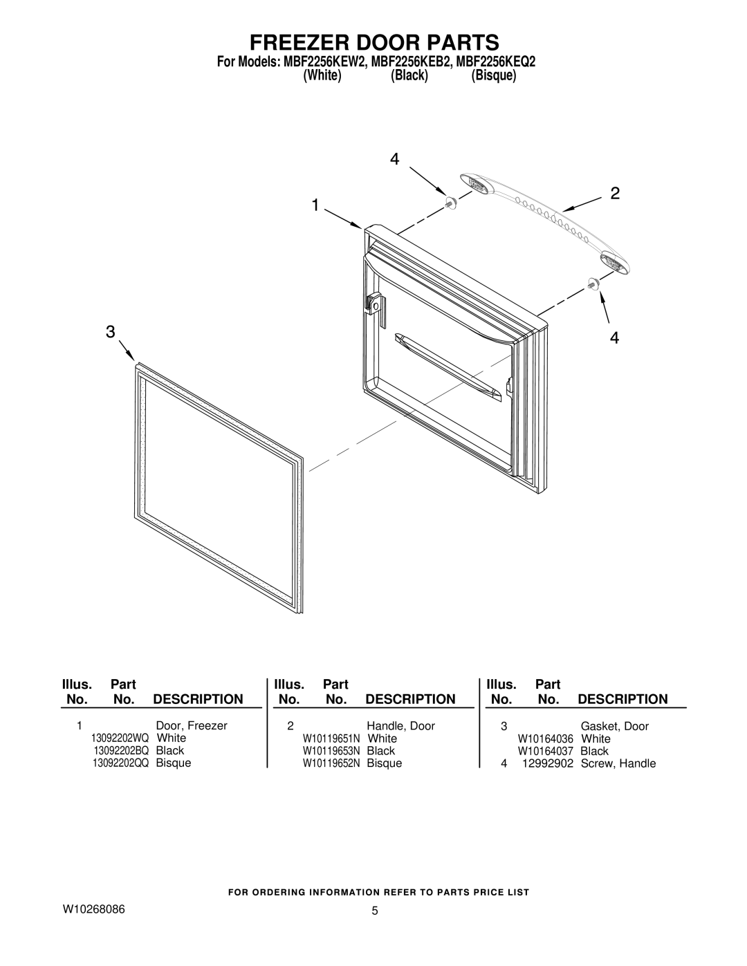 Maytag MBF2256KEW2, MBF2256KEQ2, MBF2256KEB2 manual Freezer Door Parts 