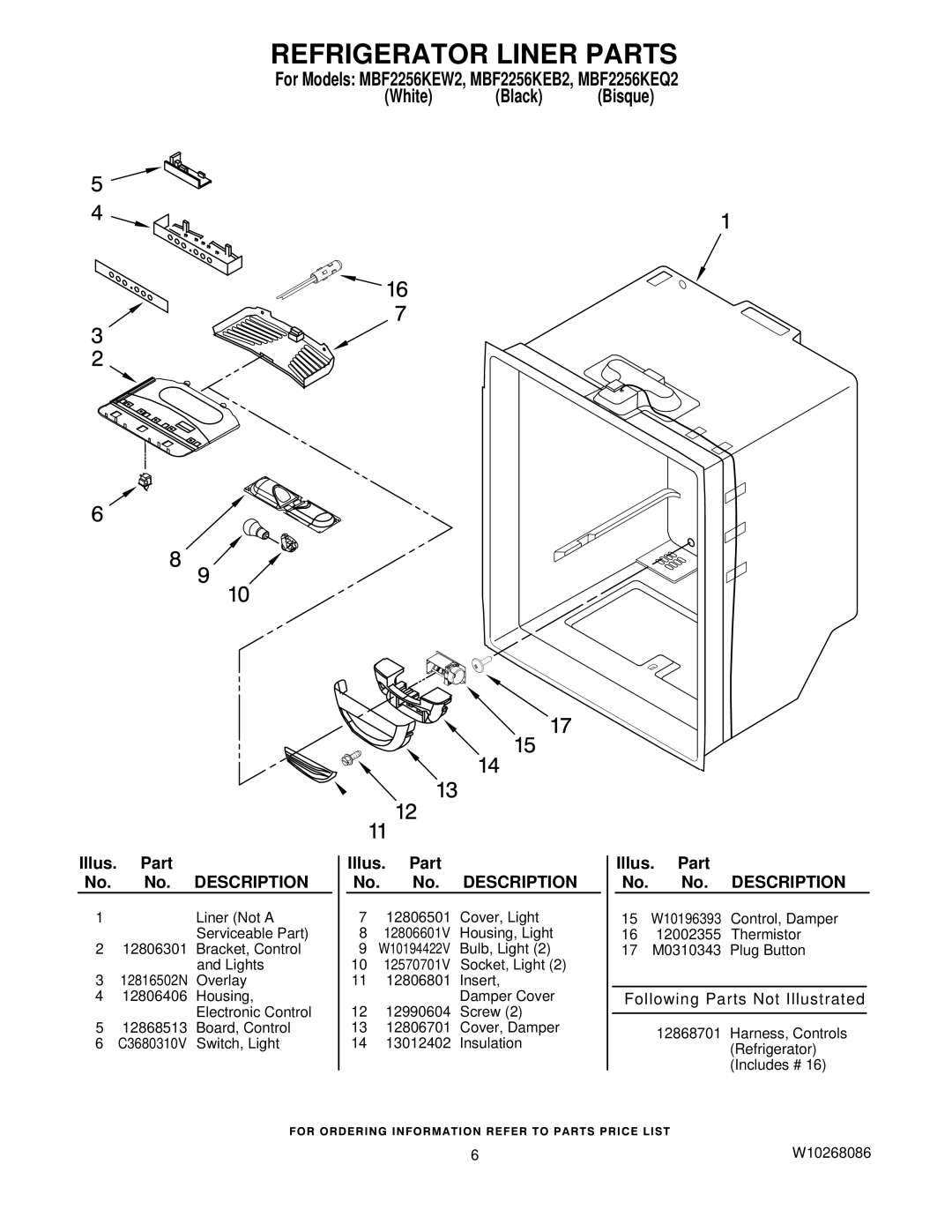 Maytag MBF2256KEQ2, MBF2256KEB2, MBF2256KEW2 manual Refrigerator Liner Parts 