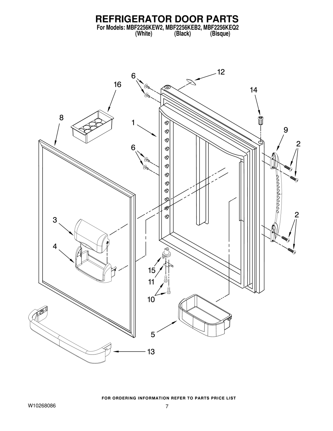 Maytag MBF2256KEB2, MBF2256KEQ2, MBF2256KEW2 manual Refrigerator Door Parts 