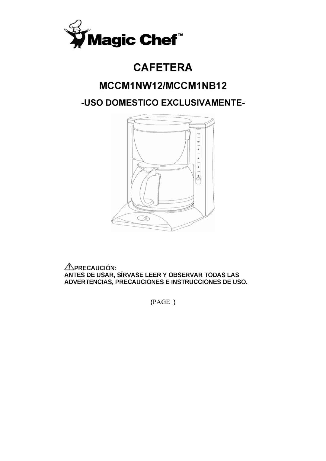 Maytag MCCM1NB12, MCCM1NW12 operating instructions Cafetera 