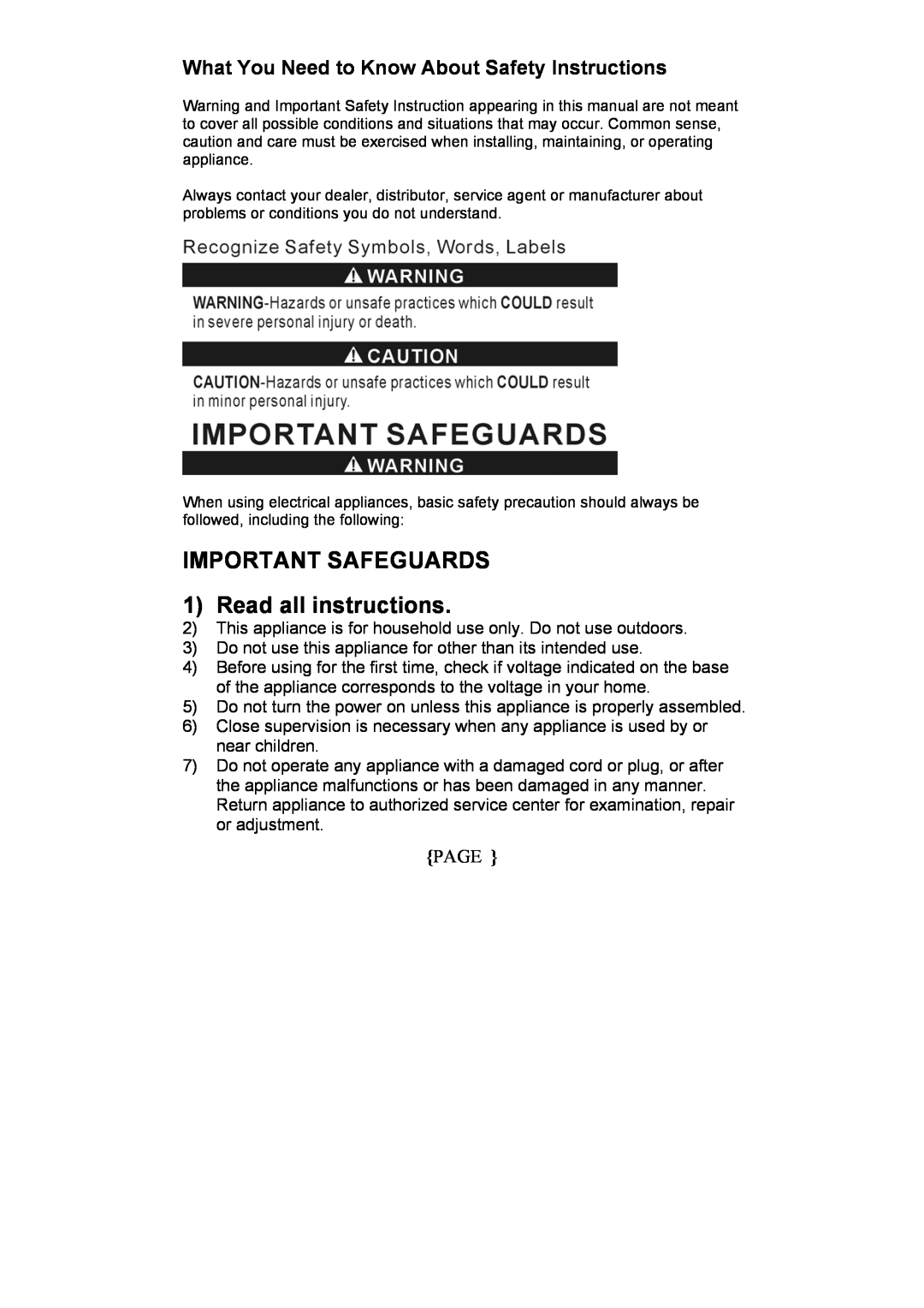 Maytag MCCM1NB12 IMPORTANT SAFEGUARDS 1 Read all instructions, What You Need to Know About Safety Instructions, Page 