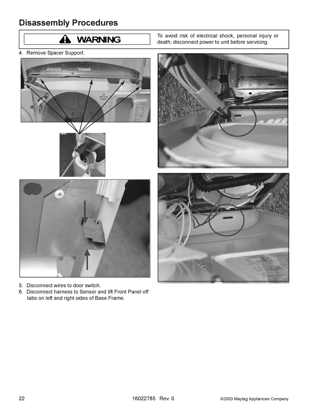 Maytag MCE8000AY manual Disassembly Procedures 