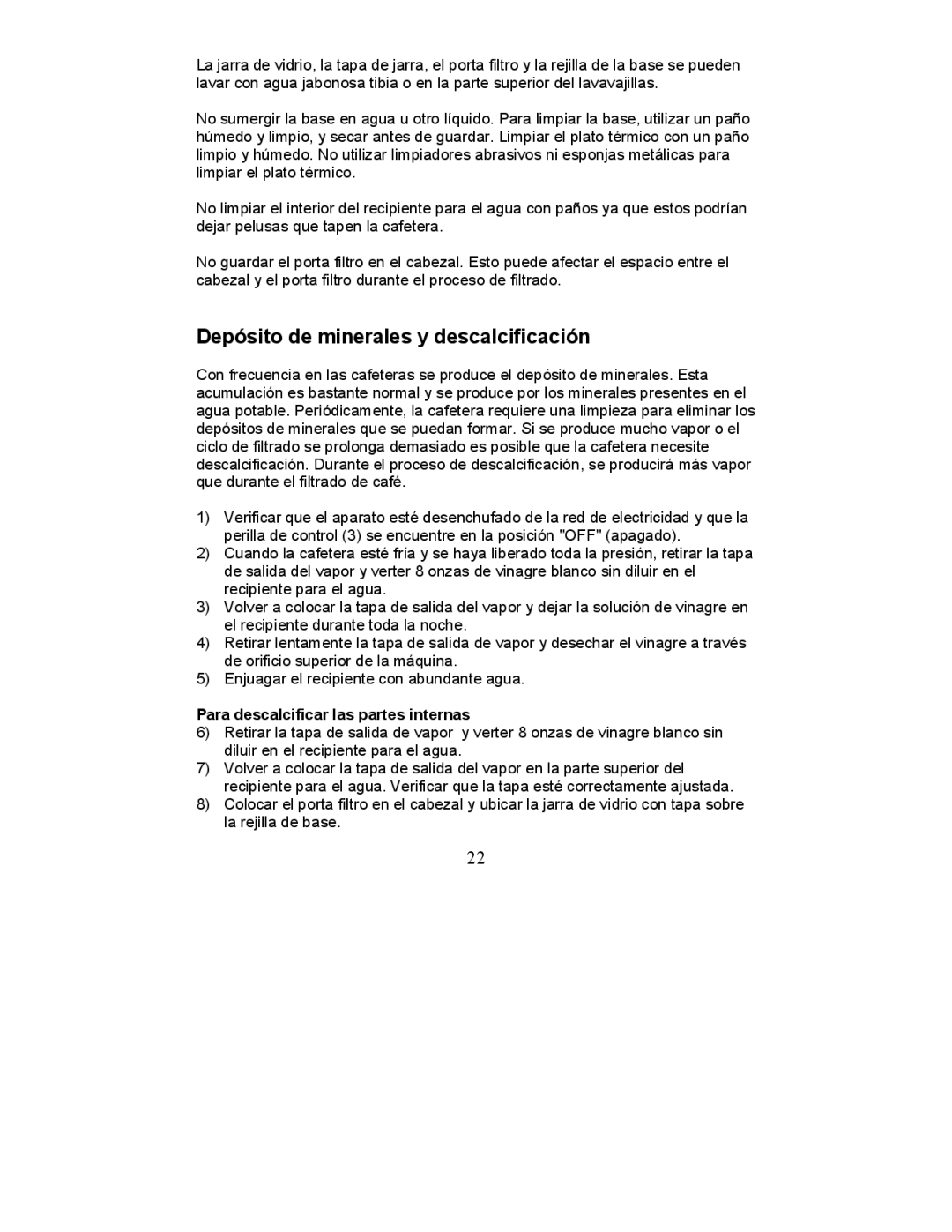 Maytag MCEM1B manual Depósito de minerales y descalcificación, Para descalcificar las partes internas 