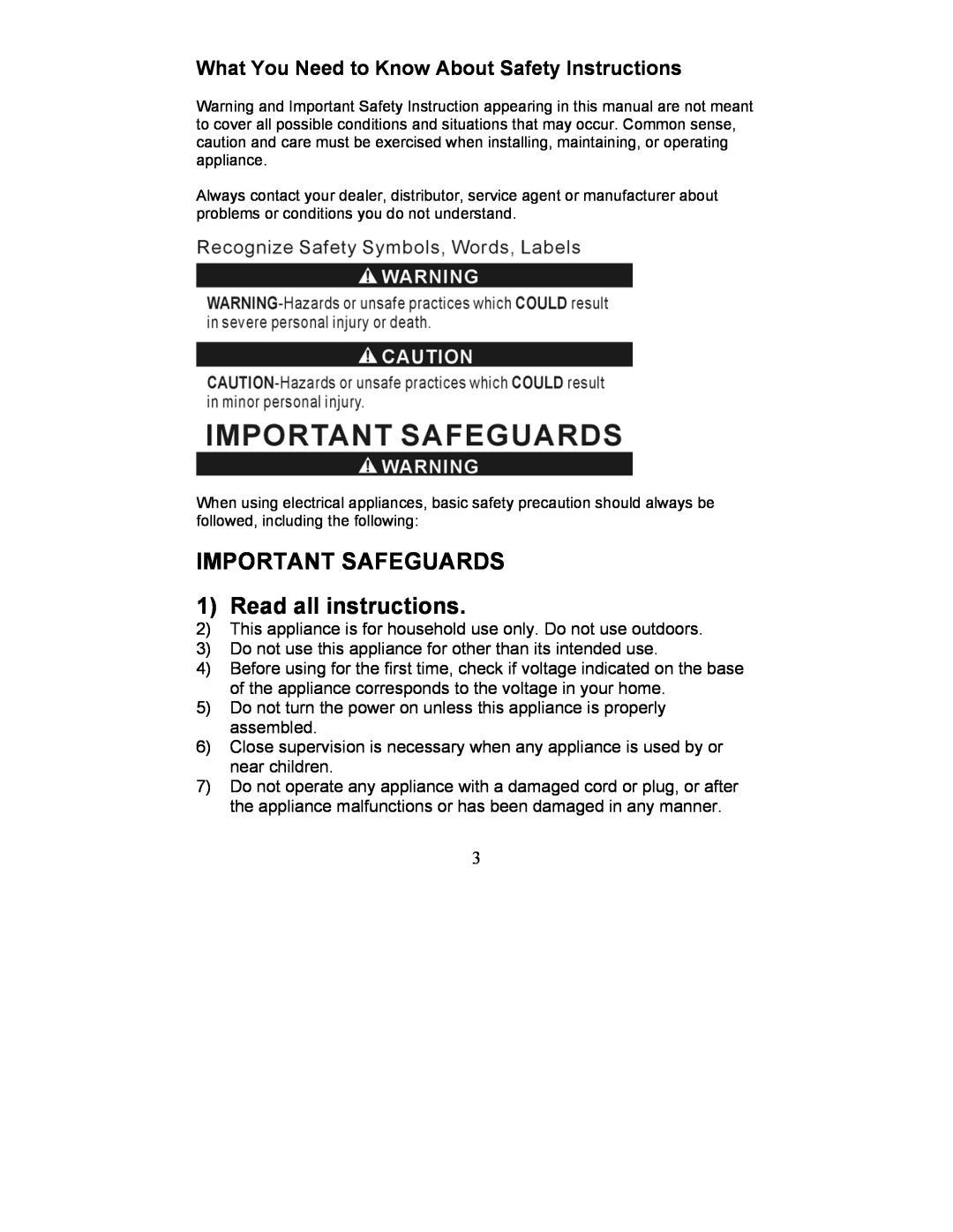 Maytag MCEM1B manual IMPORTANT SAFEGUARDS 1Read all instructions, What You Need to Know About Safety Instructions 