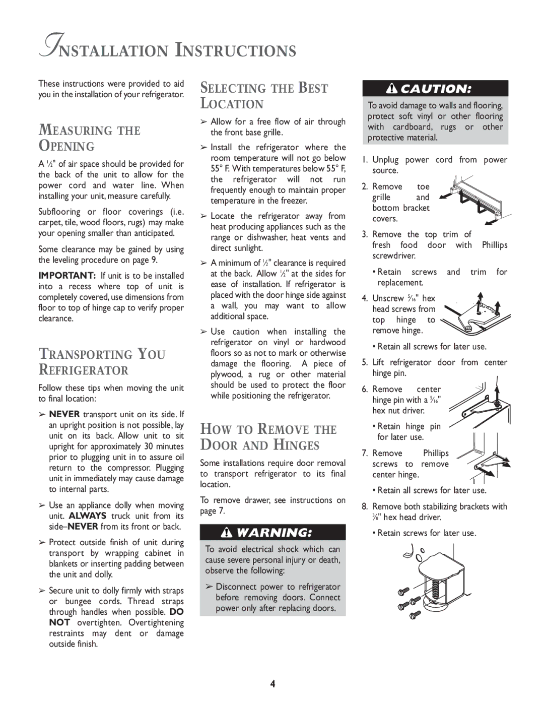 Maytag MCS 16021937 Installation Instructions, Location, Measuring Opening, Transporting YOU Refrigerator 