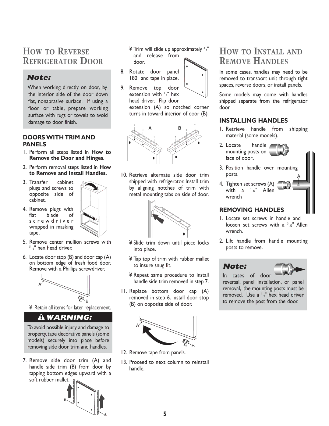 Maytag MCS 16021937 HOW to Reverse Refrigerator Door, HOW to Install and Remove Handles, Doors with Trim and Panels 