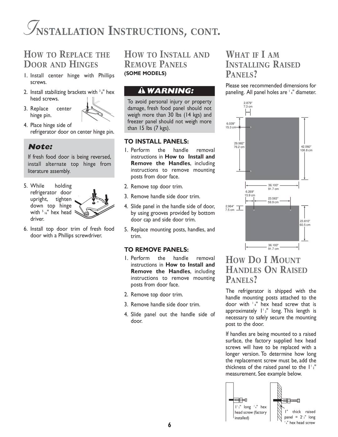 Maytag MCS 16021937 Installation INSTRUCTIONS, HOW to Install and Remove Panels, What if I AM Installing Raised PANELS? 