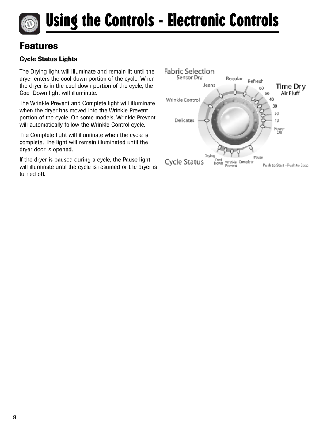 Maytag MD-1 important safety instructions Features, Cycle Status Lights 