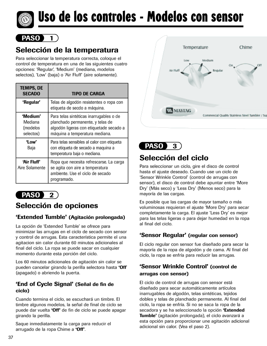 Maytag MD-1 important safety instructions Temps, De 