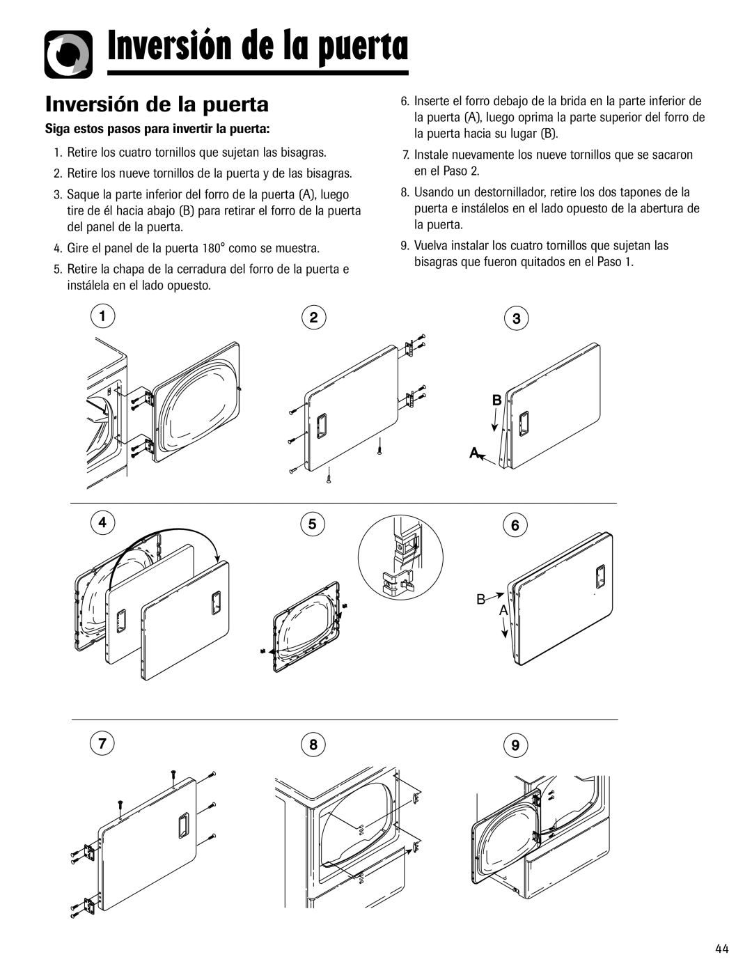 Maytag MD-1 important safety instructions Inversión de la puerta 