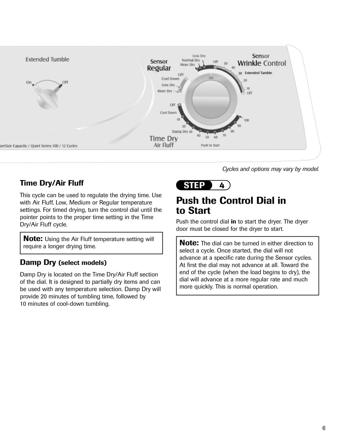 Maytag MD-1 important safety instructions Push the Control Dial in to Start 