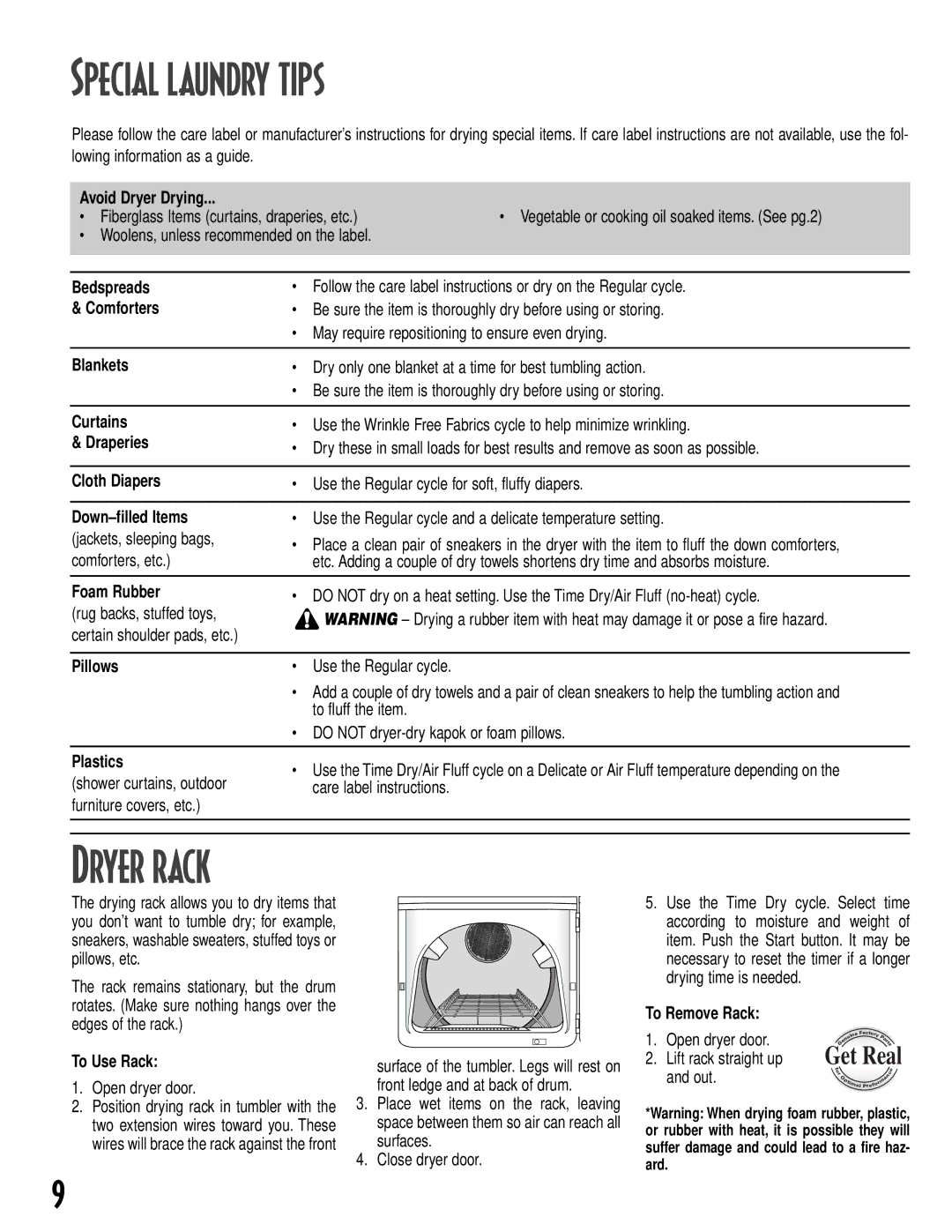 Maytag MD-16 warranty Special Laundry Tips 