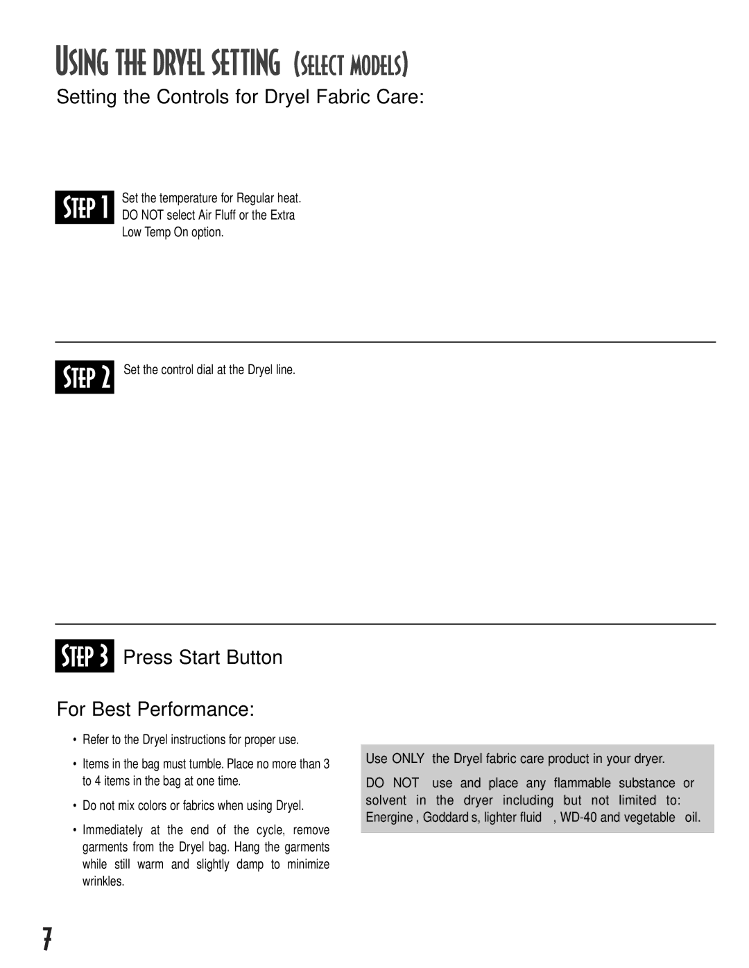 Maytag MD-16 warranty Using the Dryel Setting select models, Refer to the Dryel instructions for proper use 