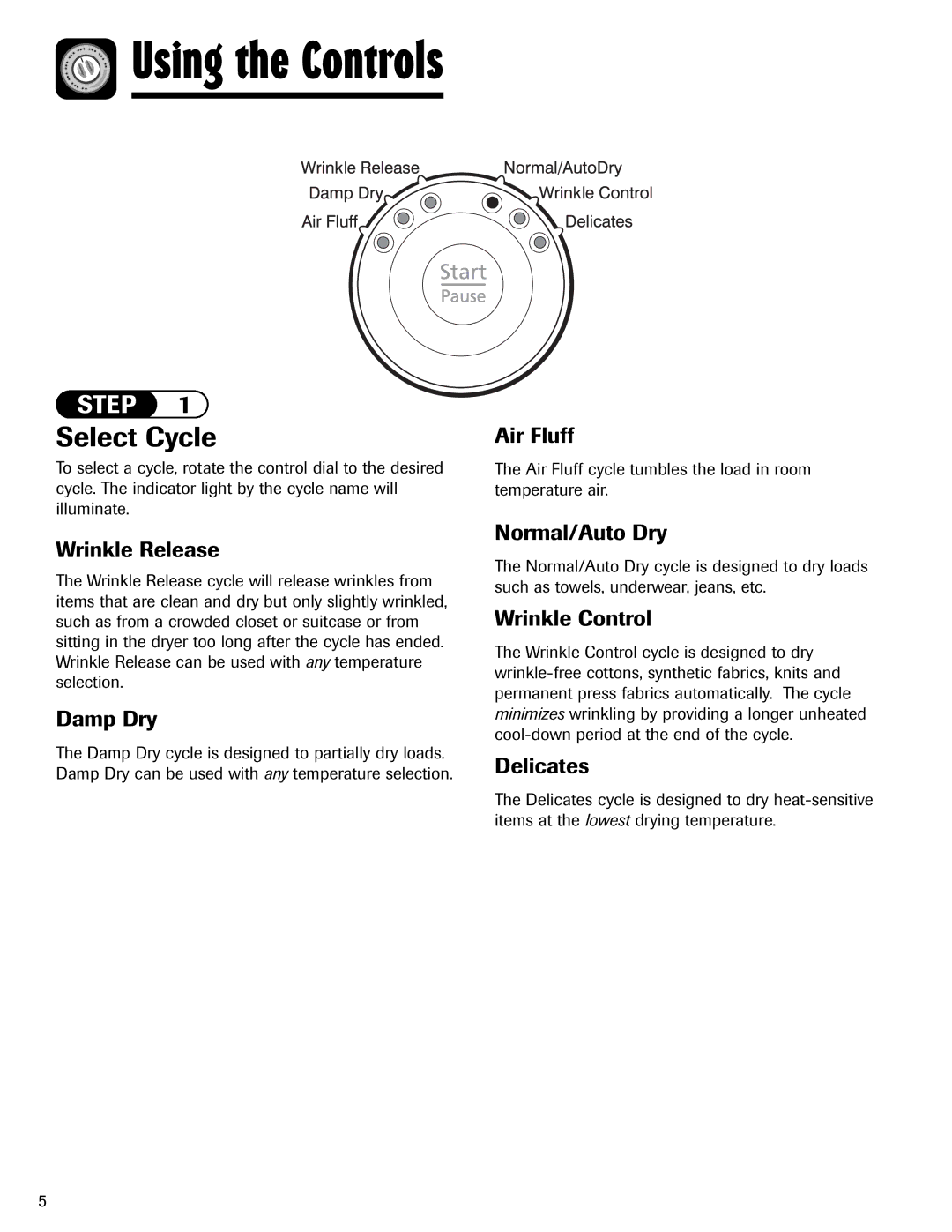 Maytag MD-24 important safety instructions Select Cycle 