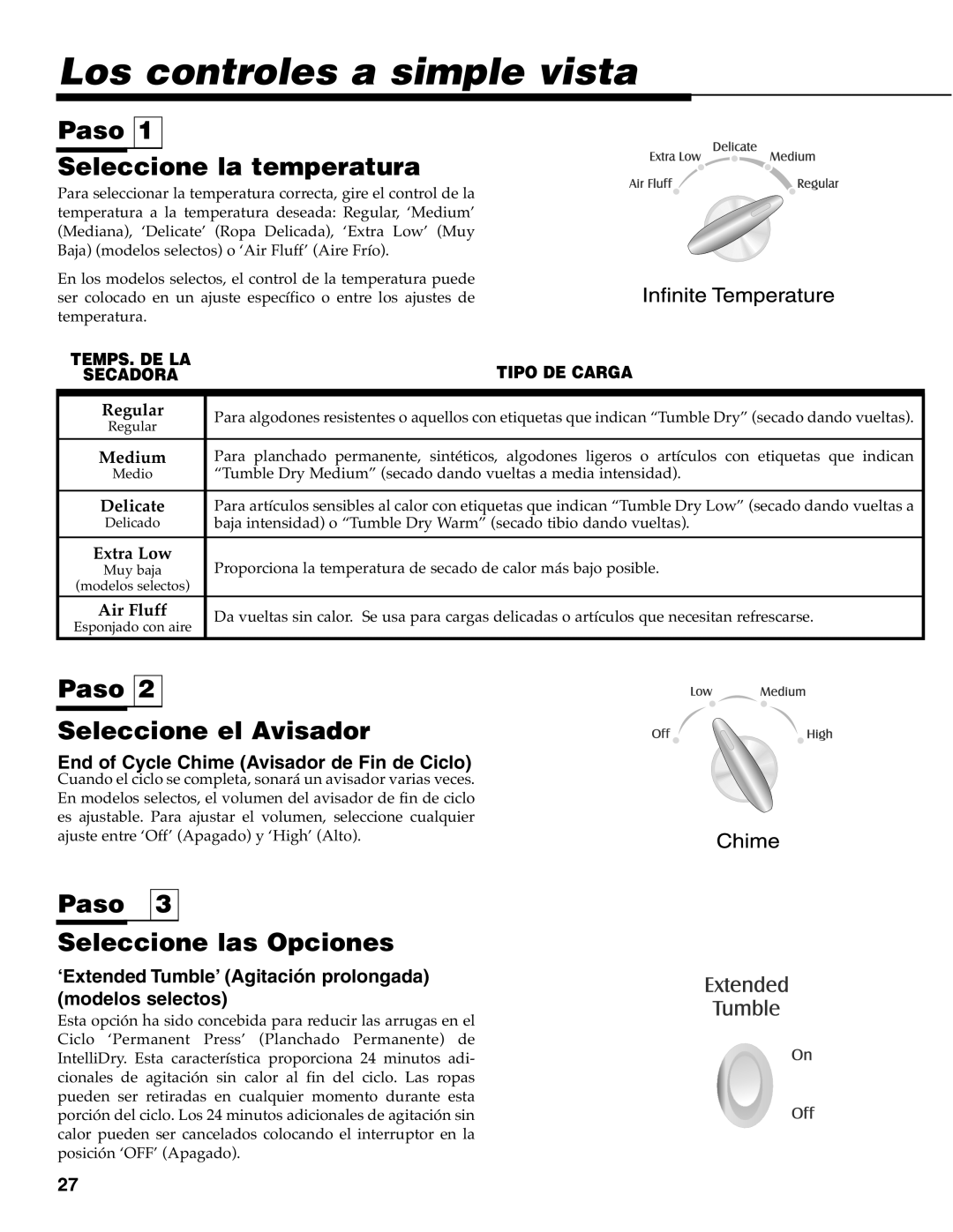 Maytag MD-33 Los controles a simple vista, Paso Seleccione la temperatura, Paso Seleccione el Avisador 