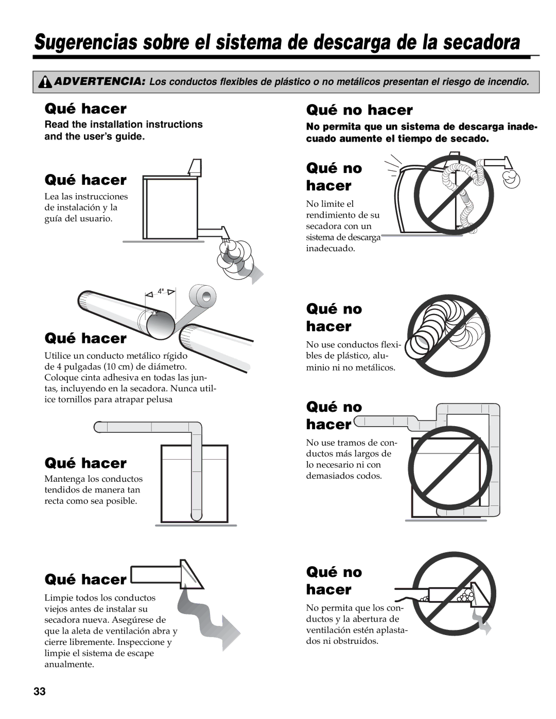 Maytag MD-33 operating instructions Qué hacer, Qué no hacer 