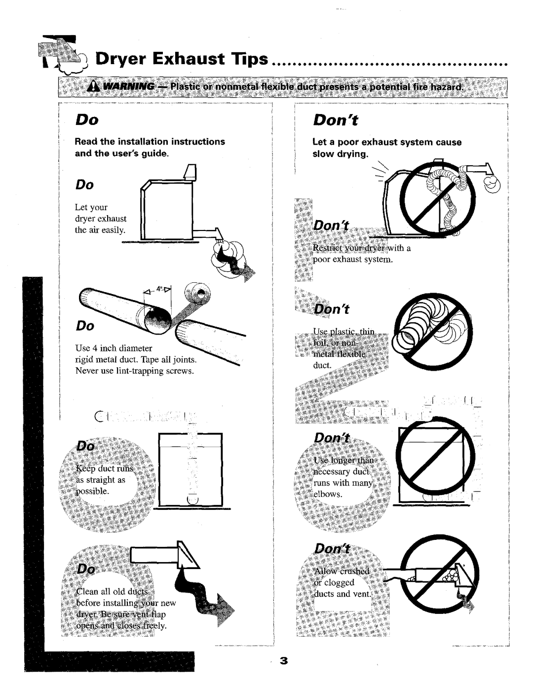 Maytag MD3000 warranty Dryer Exhaust tips 