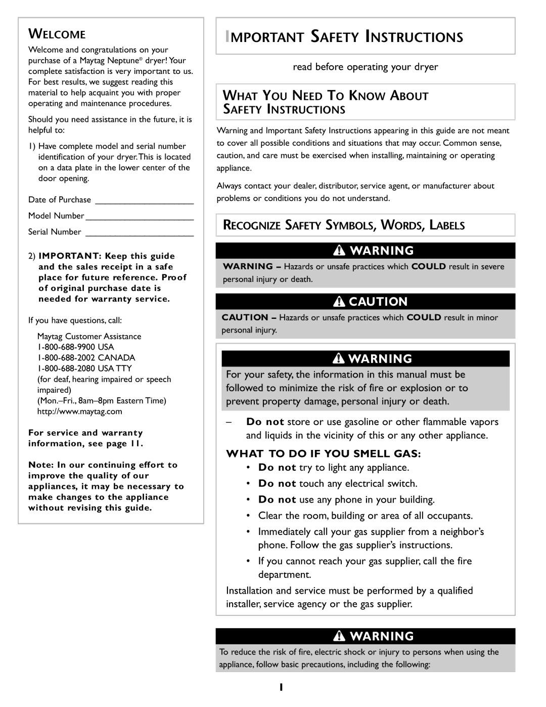 Maytag MD55 warranty Important Safety Instructions, Welcome, What YOU Need to Know about Safety Instructions 