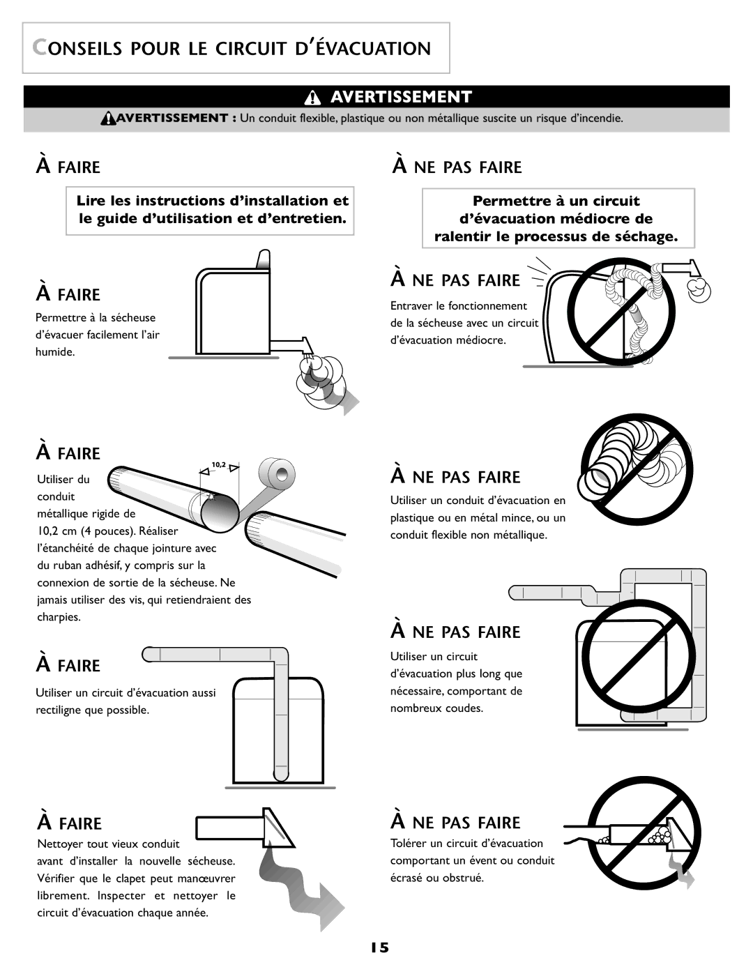 Maytag MD68 warranty Conseils Pour LE Circuit D’ÉVACUATION, Permettre à la sécheuse d’évacuer facilement l’air humide 