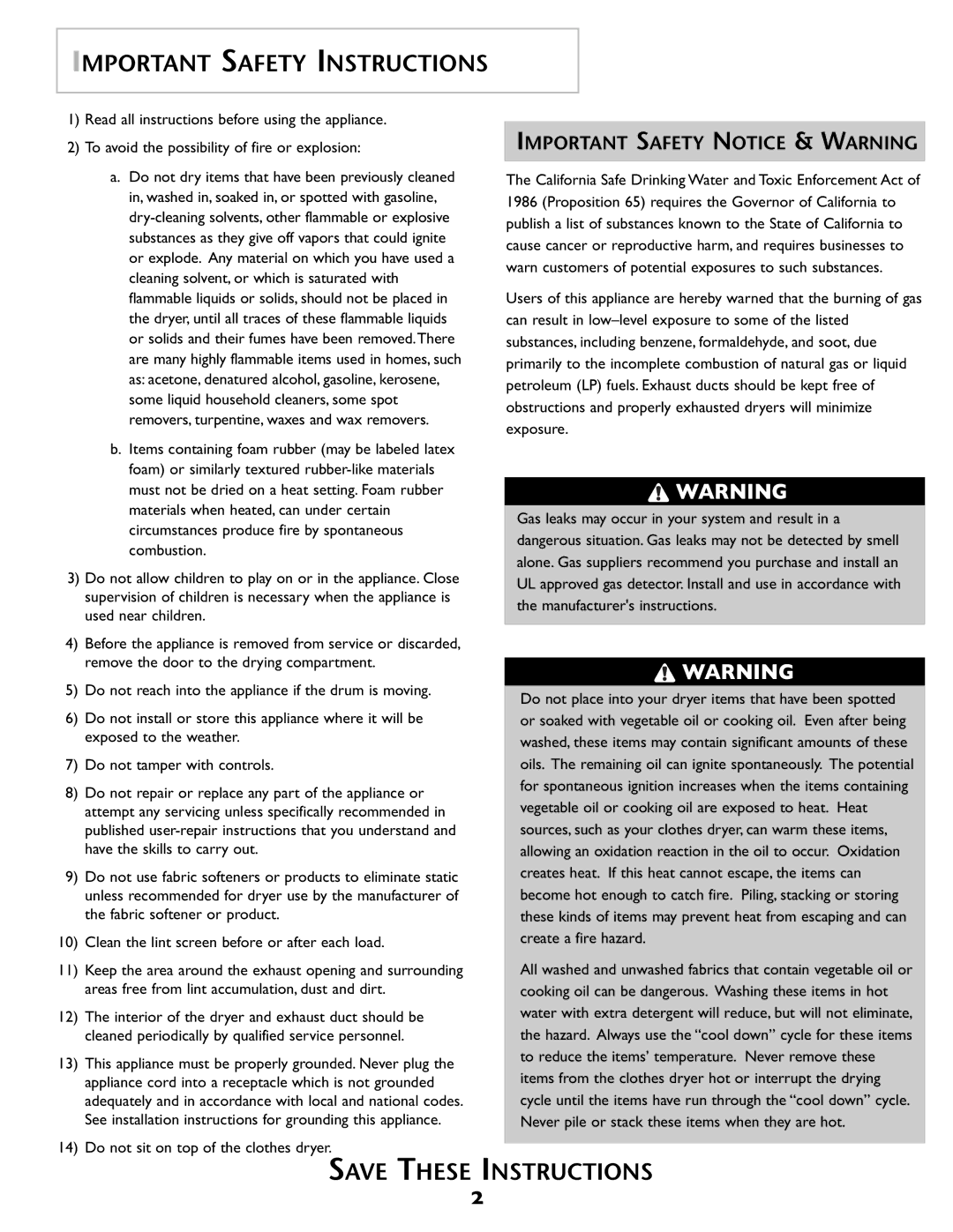 Maytag MD68 warranty Save THESE2INSTRUCTIONS, Important Safety Notice & Warning, Do not sit on top of the clothes dryer 