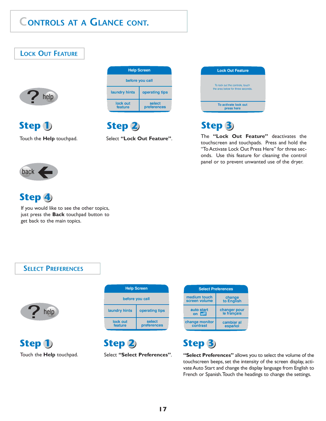 Maytag MD75 warranty Lock OUT Feature, Select Select Preferences, Lock Out Feature 