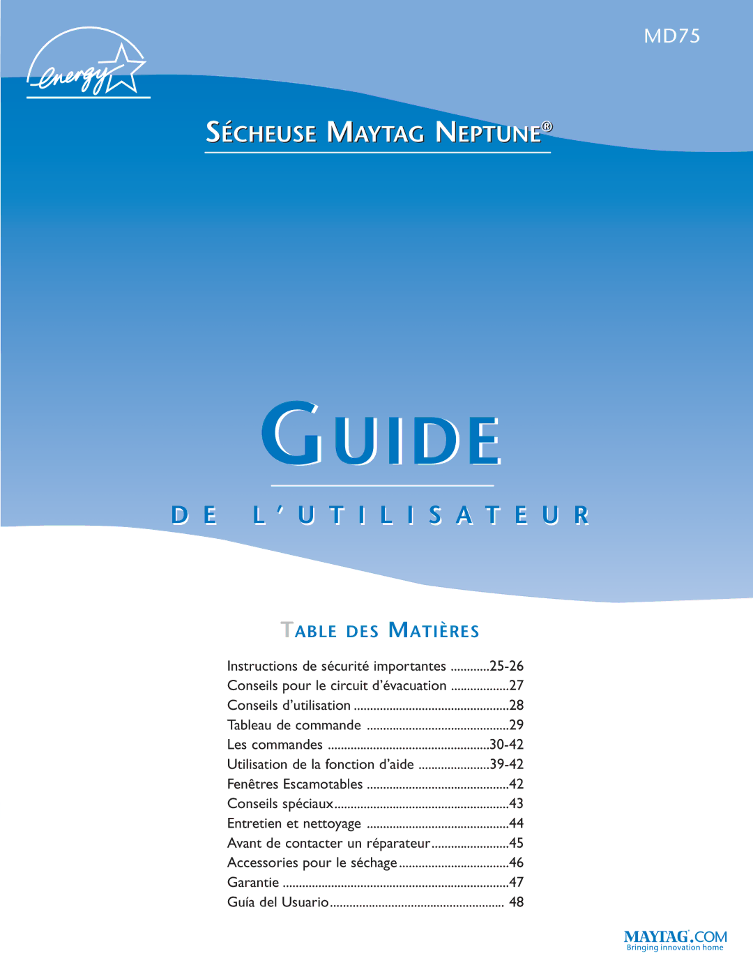 Maytag MD75 warranty Conseils pour le circuit d’évacuation, Avant de contacter un réparateur 