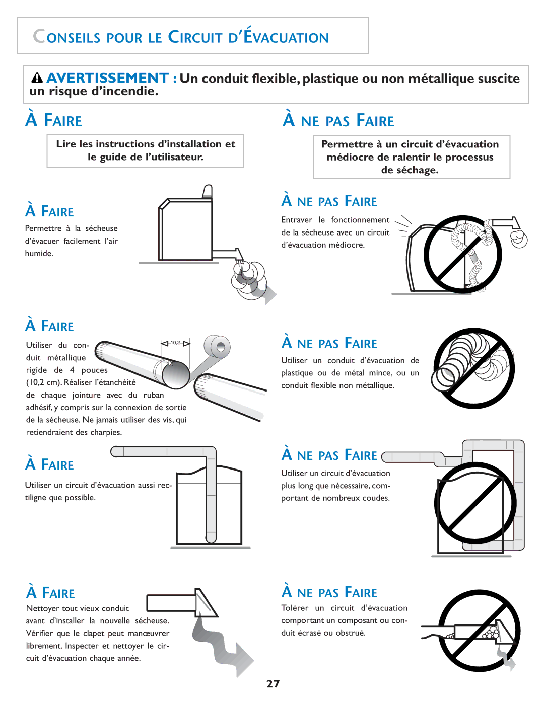 Maytag MD75 warranty Conseils Pour LE Circuit D’ÉVACUATION, Permettre à la sécheuse ’évacuer facilement l’air Humide 