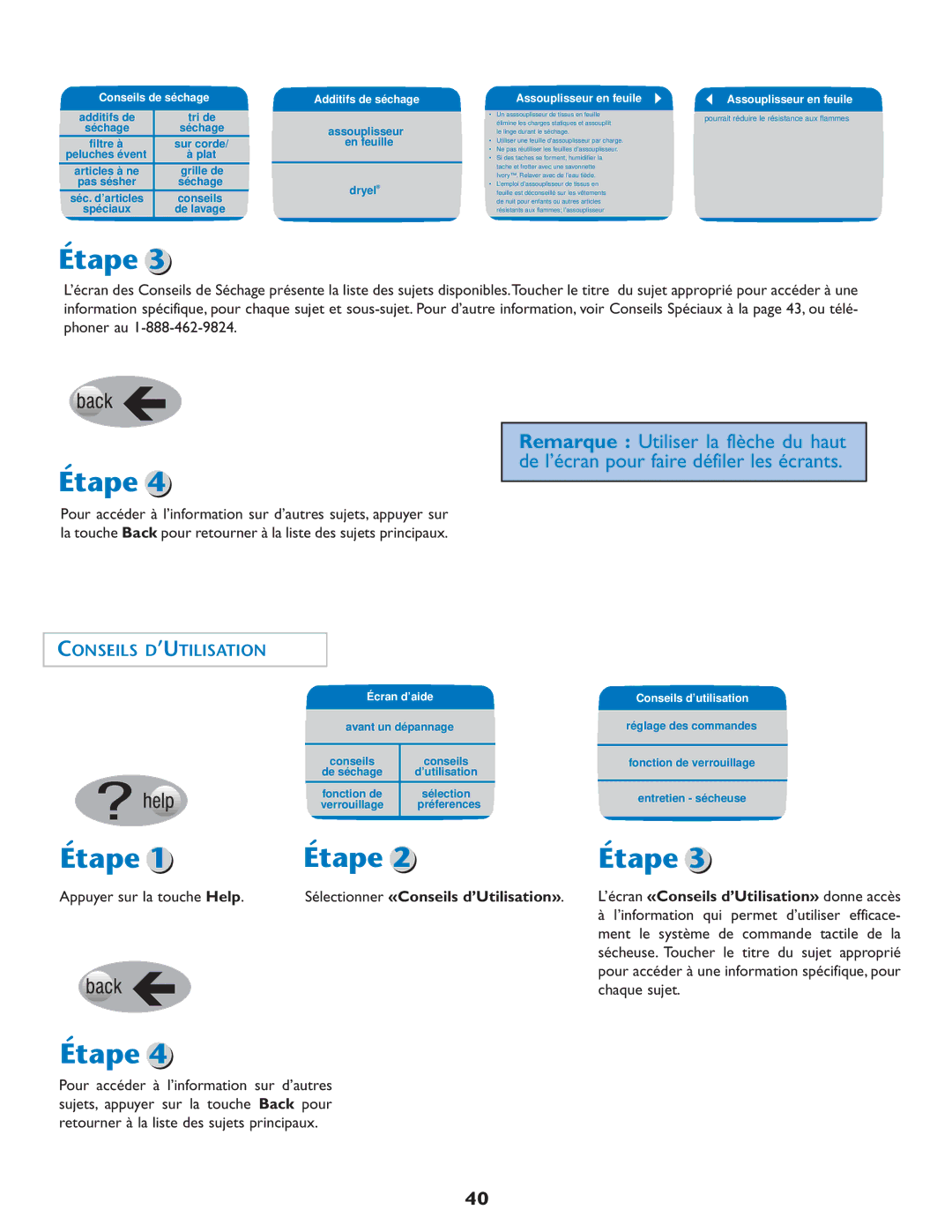 Maytag MD75 warranty Conseils D’UTILISATION, Sélectionner «Conseils d’Utilisation» 