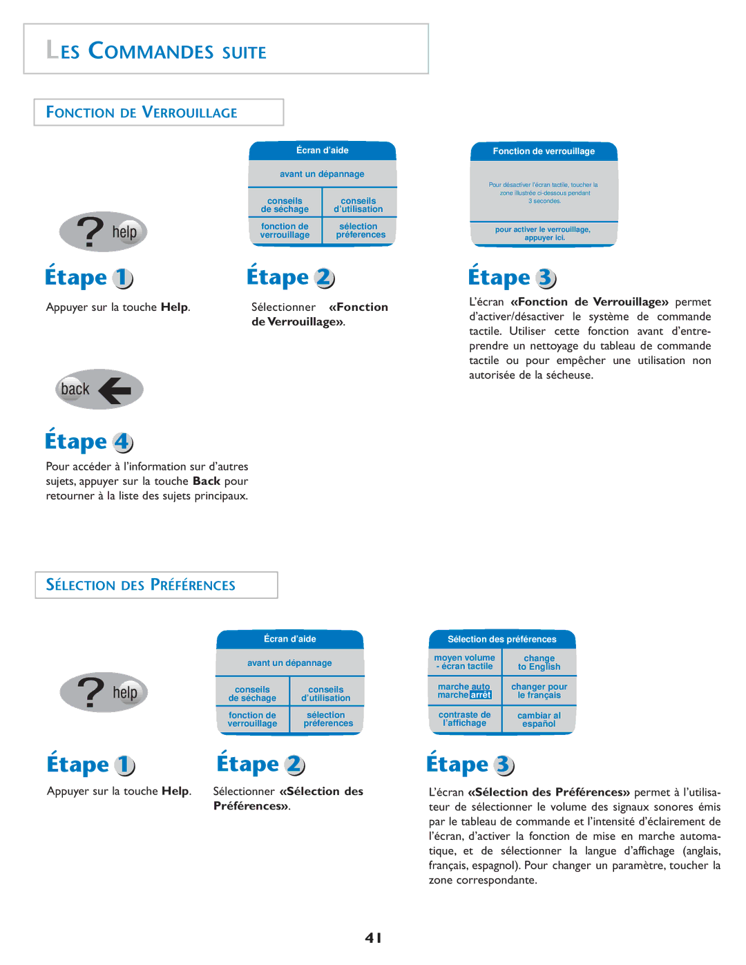 Maytag MD75 warranty Fonction DE Verrouillage, Sélection DES Préférences, Préférences», Fonction de verrouillage 