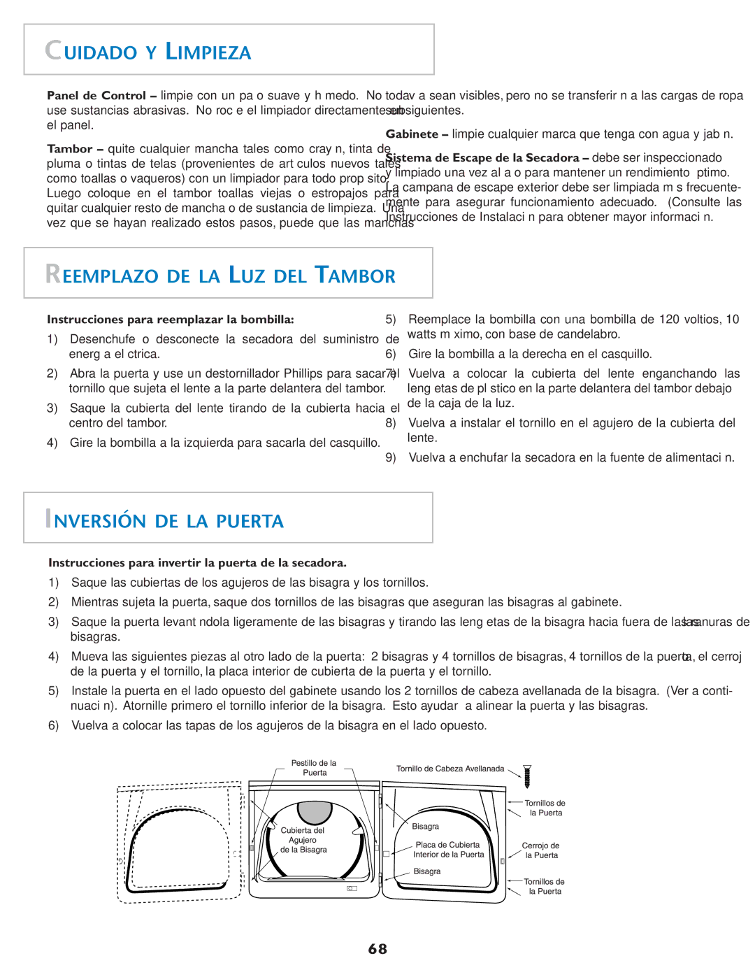 Maytag MD75 warranty Cuidado Y Limpieza, Reemplazo DE LA LUZ DEL Tambor, Inversión DE LA Puerta 