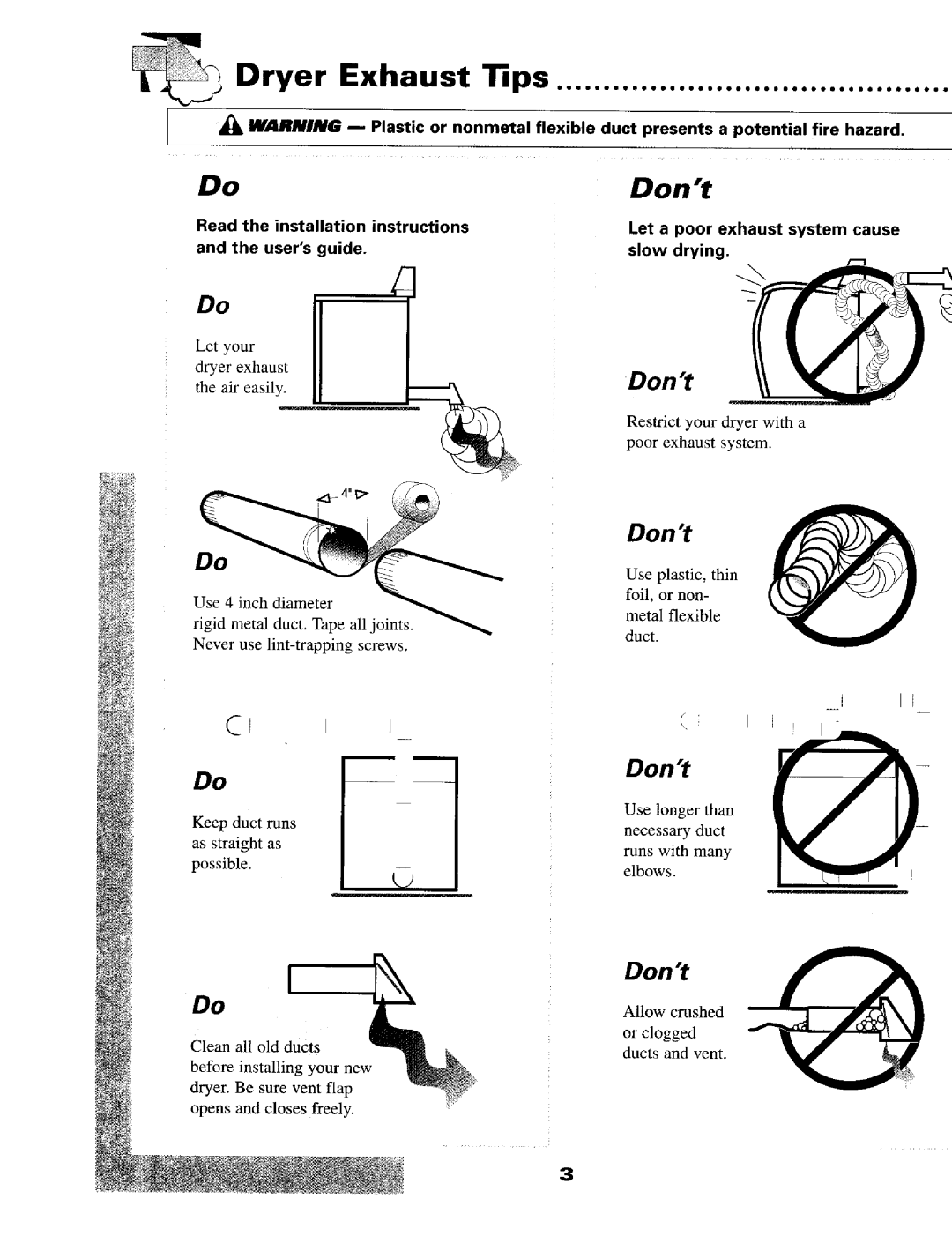 Maytag MD9316, MD8426, MD8506, MD491, MD8416, MD9306 manual Dryer Exhaust tips, Dont Q 