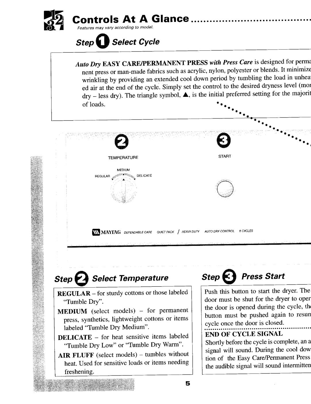 Maytag MD8426, MD8506, MD491, MD8416, MD9316, MD9306 manual ControlsFeatures may vary accordingAt to Amodel.Glance 