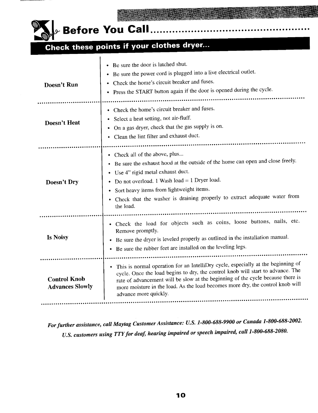 Maytag MD9606, MD9706 warranty Before You Call 