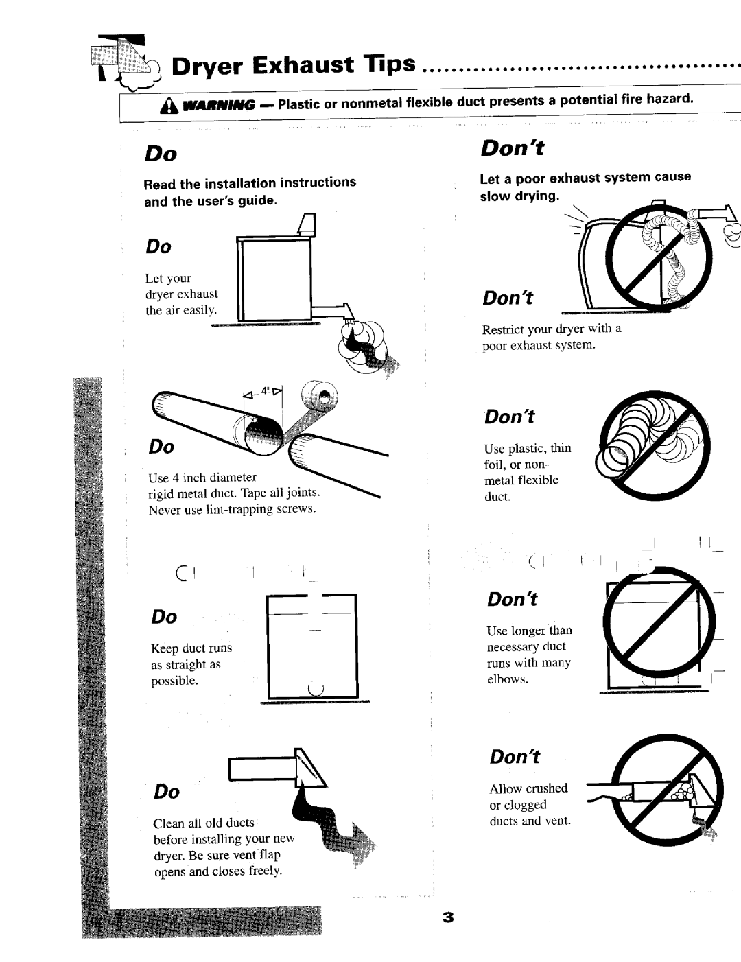 Maytag MD9706, MD9606 warranty Dryer Exhaust Tips, Dont 