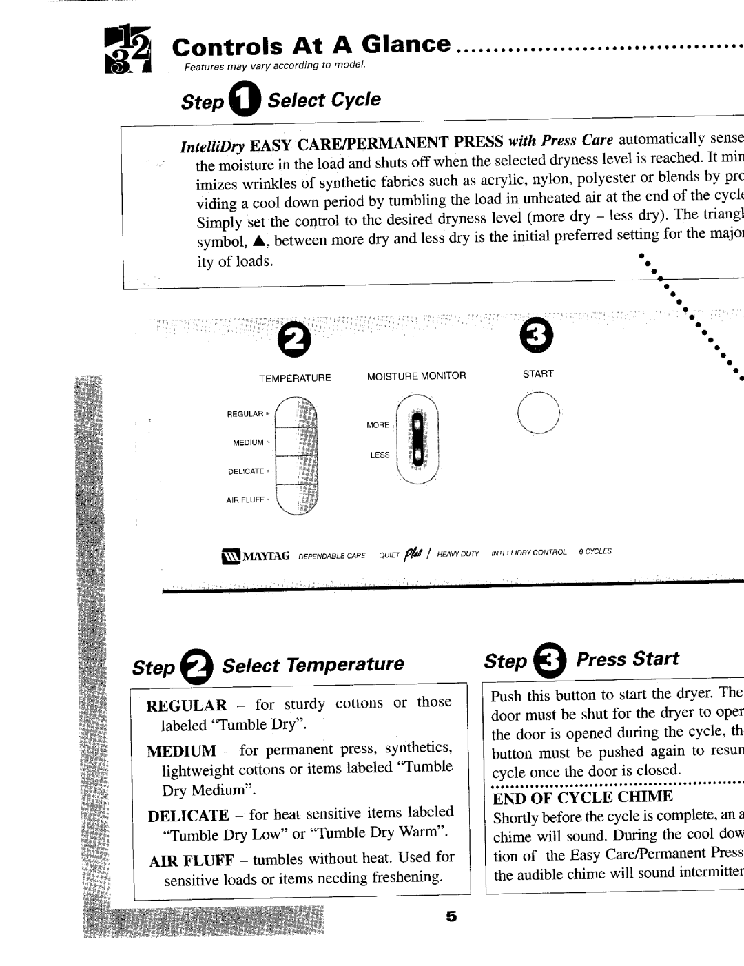 Maytag MD9706, MD9606 warranty ControlsFeatures may vary accordingAt to Amodel. Glance, Select Cycle 