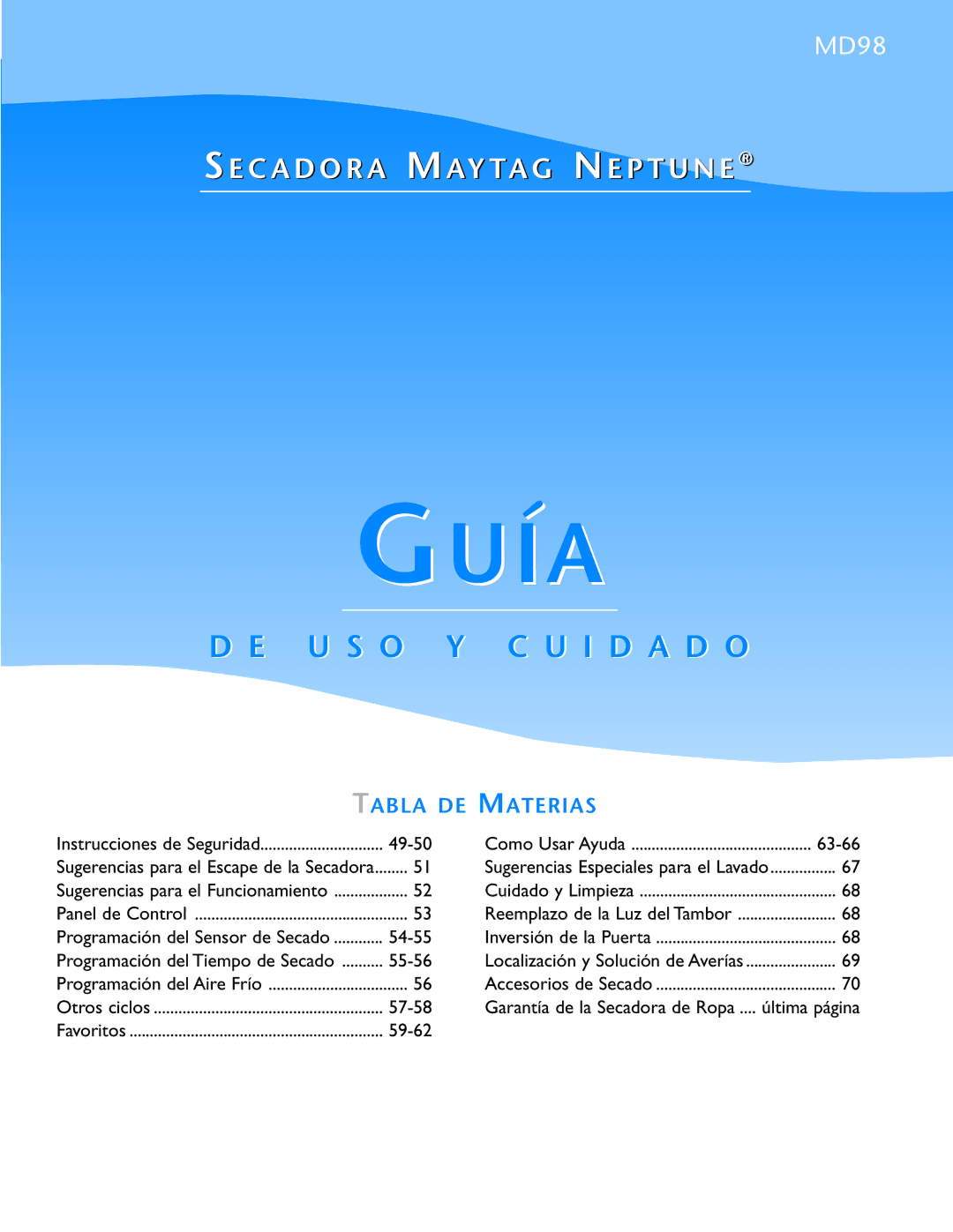 Maytag MD98 warranty Guía, Instrucciones de Seguridad 