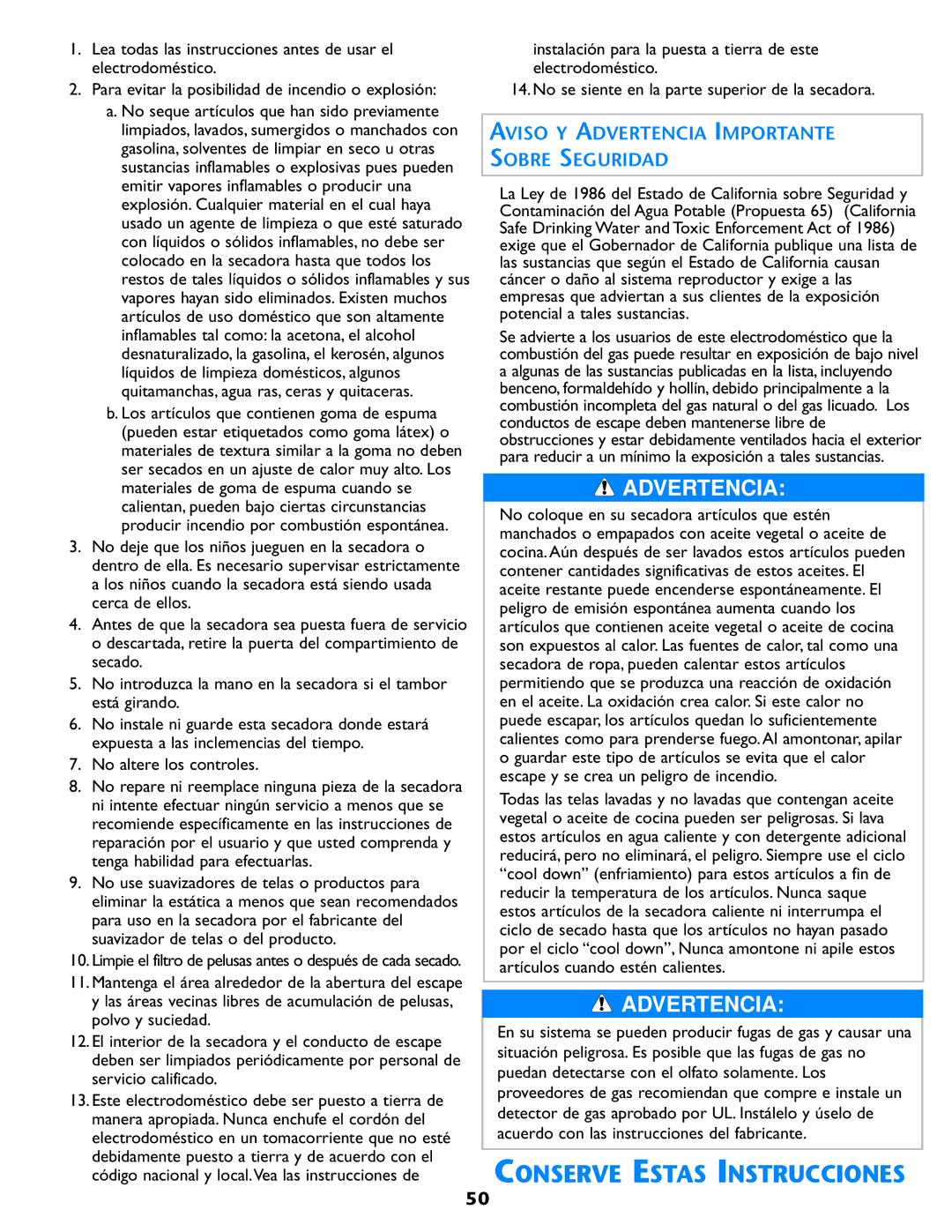 Maytag MD98 warranty Aviso Y Advertencia Importante Sobre Seguridad, No altere los controles 