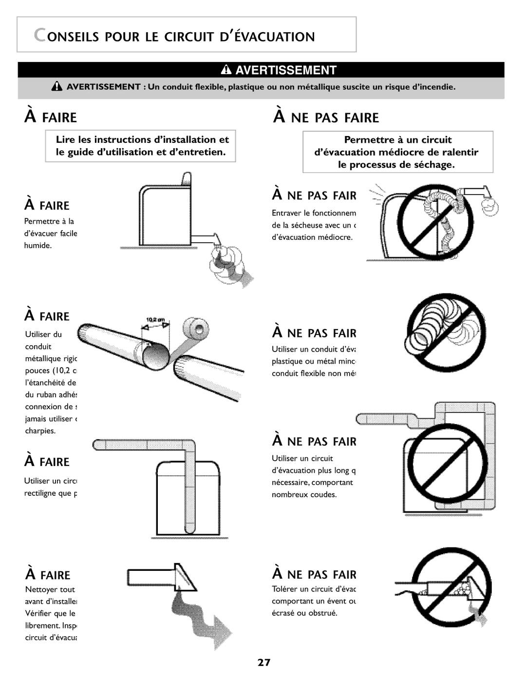 Maytag MD98 warranty Conseils Pour LE Circuit D’ÉVACUATION, Permettre à la sécheuse d’évacuer facilement l’air humide 