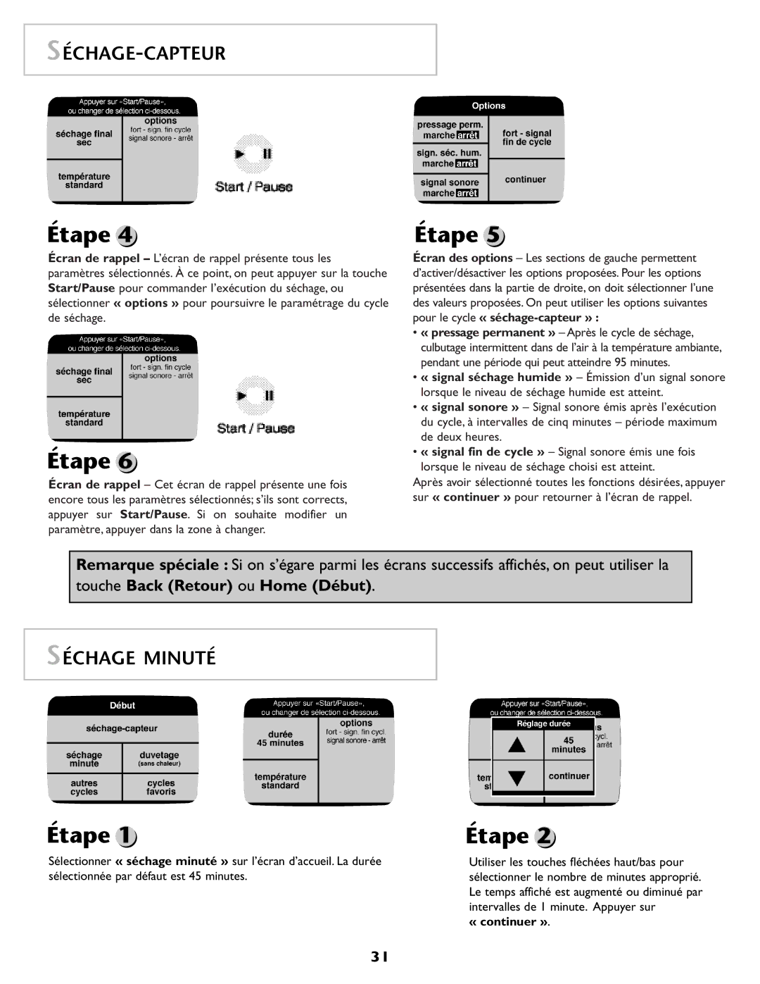 Maytag MD98 warranty Séchage Minuté, « continuer » 