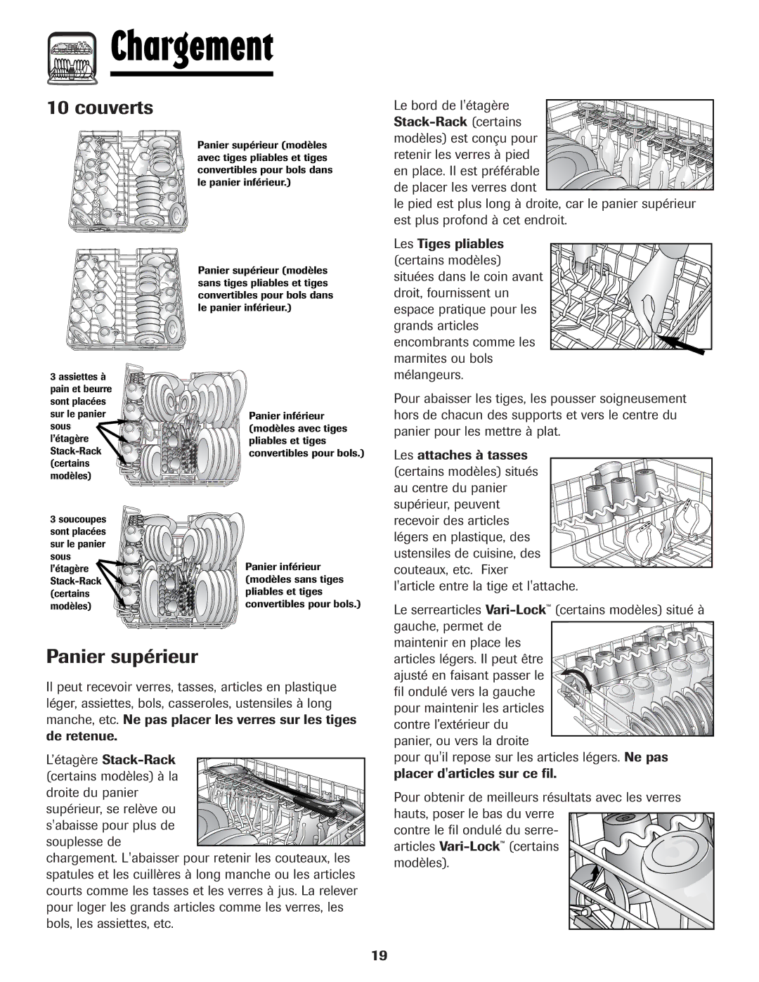 Maytag MDB-5 warranty Couverts, Panier supérieur 