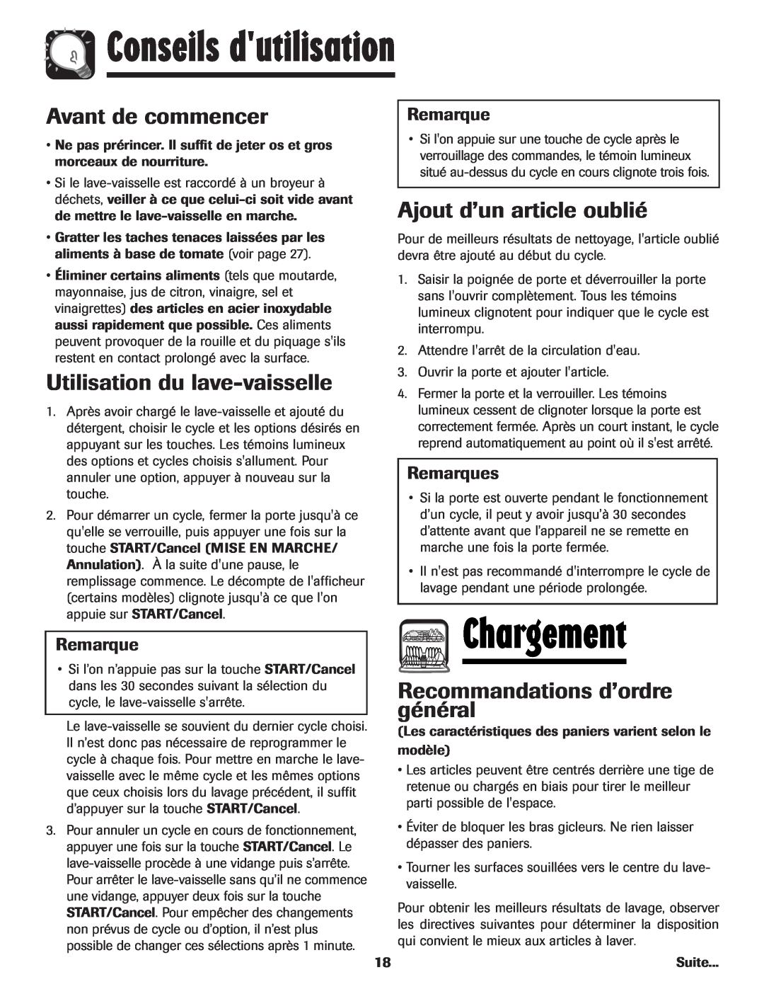 Maytag MDB-5 warranty Conseils dutilisation, Chargement, Avant de commencer, Utilisation du lave-vaisselle, Remarques 